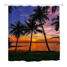 Goodbath Beach Shower Curtain , Ocean Seascape Tropical Palm Tree Sunset Bathroom Decor Waterproof Fabric Bathroom Curtains, 72x72 Inch Dark Green Orange Blue Purple